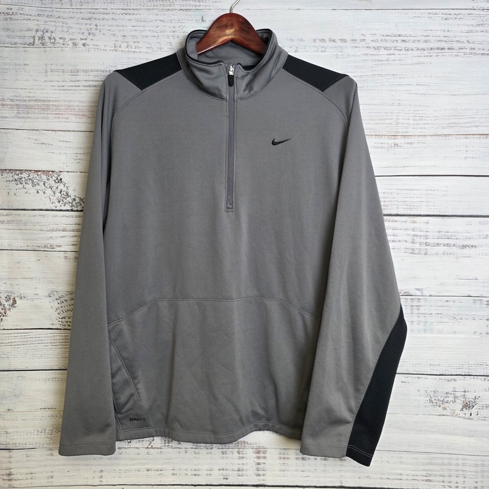 Vintage Nike Fit Dry Quarter Zip Pullover Gray Tech-Fleece Sweatshirt Mens Large